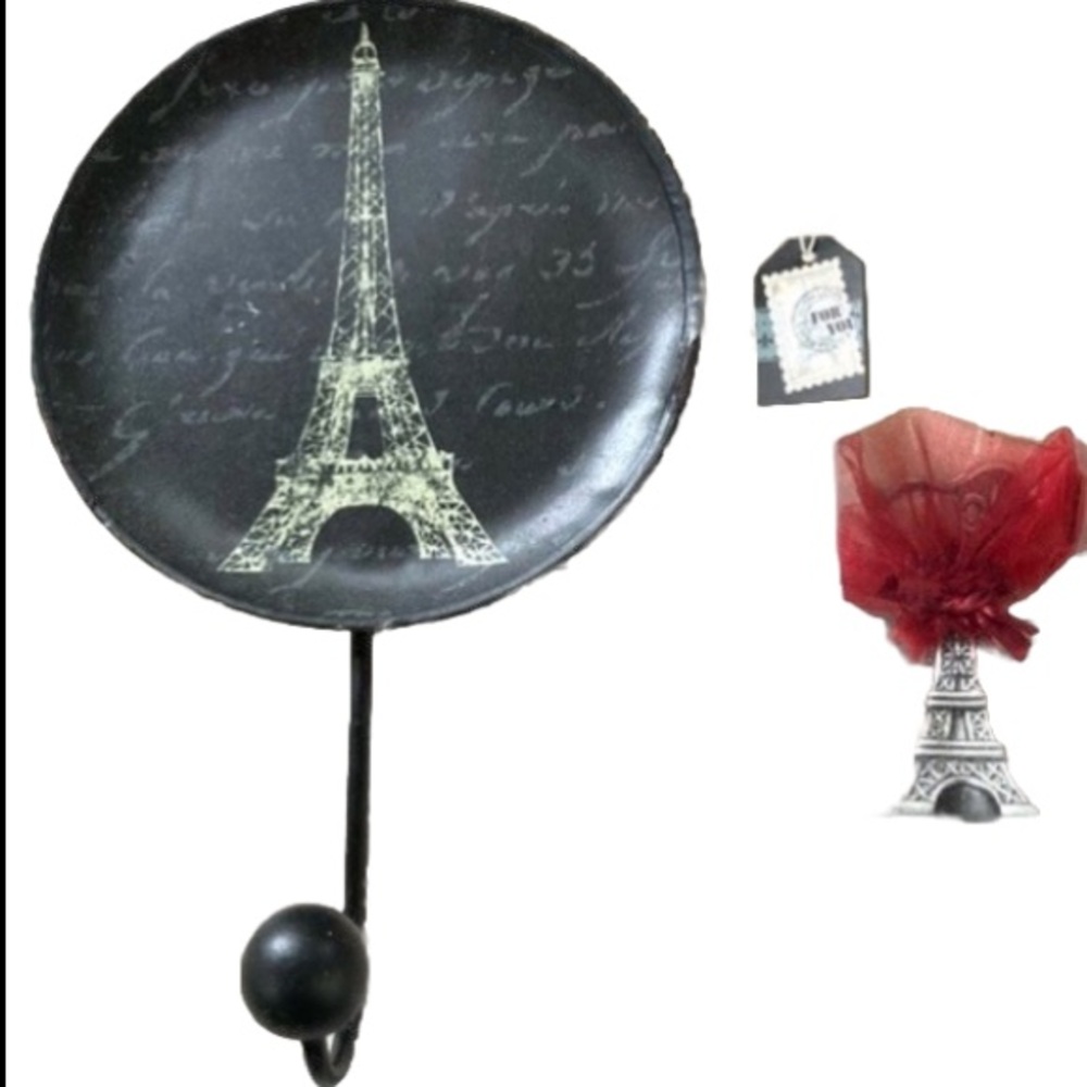 GIFT SET Eiffel Tower Paris France Wall Hook Hanging Plate and Candle